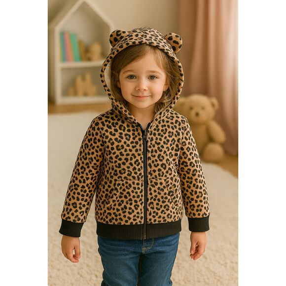 Girls Leopard Sherpa Hooded Jacket with Ears Zip Up – Size 3T real love - Picture 10 of 11
